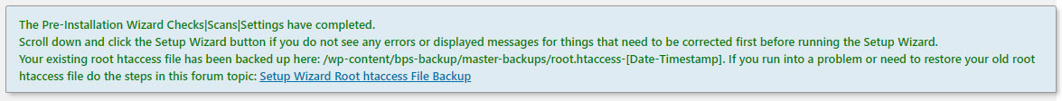 Setup Wizard Root htaccess File Backup